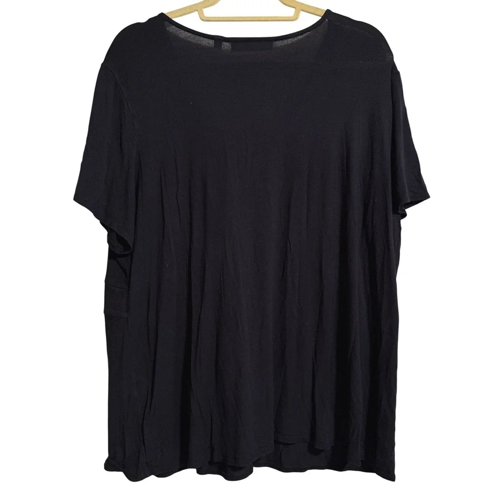 Sejour Womens 3X Black V-Neck‎ Twist Front Empire Waist Short Sleeve Top - Picture 4 of 4